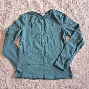 du pareil au meme girls size 12 years teal long sleeve shirt cat sequin design